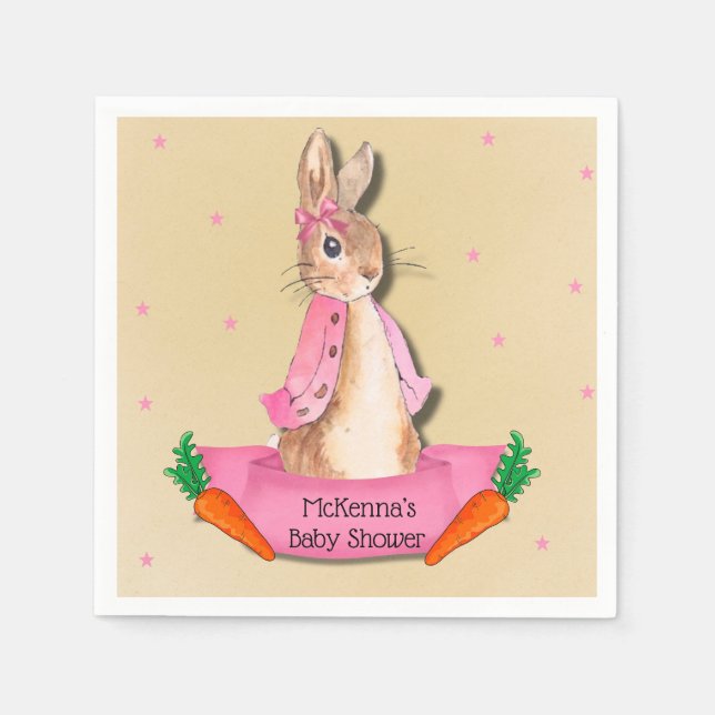 Peter Rabbit Flopsy Pink Girl Baby Shower Napkin (Front)