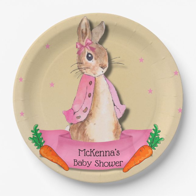 Peter Rabbit Flopsy Pink Girl Baby Shower Paper Plate (Front)