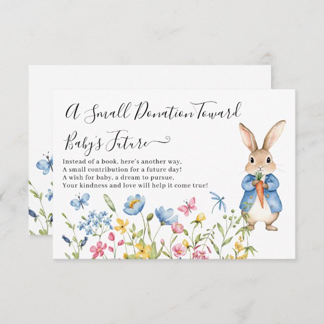 Peter Rabbit Floral a Small Donation Baby Shower Enclosure Card (Front/Back)