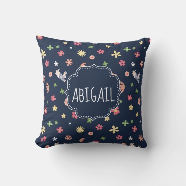 Peter Rabbit | Floral Navy Pattern Cushion (Front)