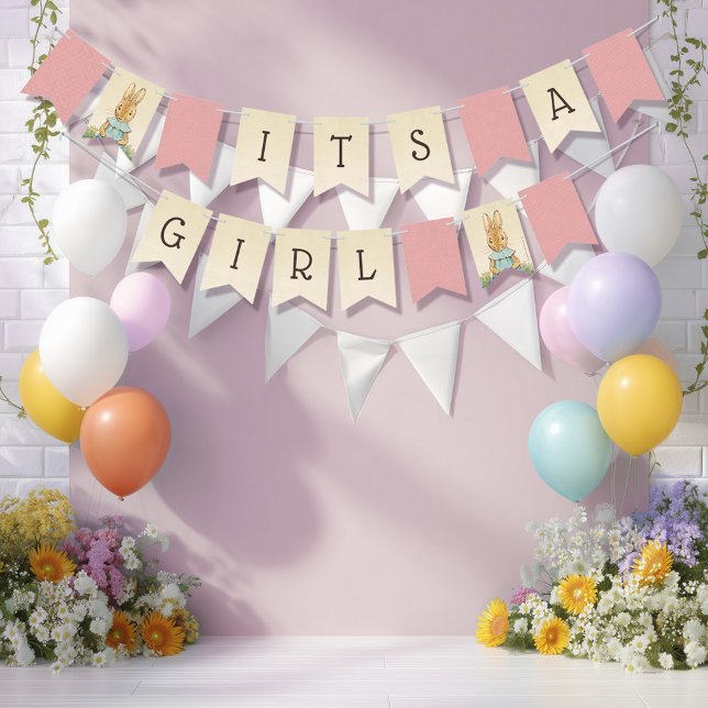 Peter Rabbit | Girl Baby Shower Bunting (Bunting flags on simulated wall)