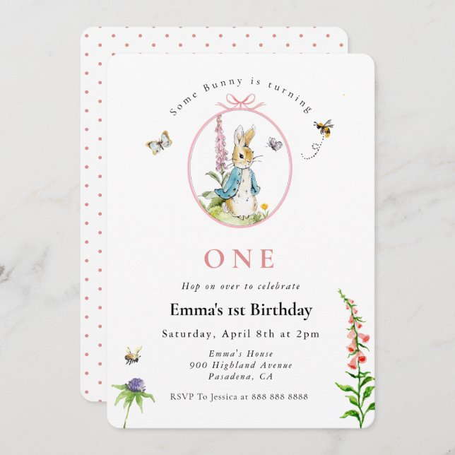Peter Rabbit Girl First birthday invitation (Front/Back)
