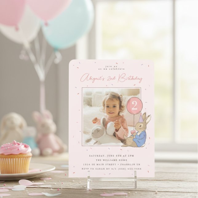 Peter Rabbit Girl's Birthday Pink Confetti - Photo Invitation (Creator Uploaded)