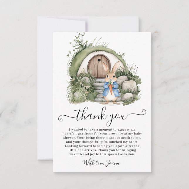Peter Rabbit Green Burrow Wooden Gate Baby Shower  Thank You Card (Front)