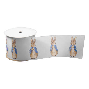 Peter Rabbit Grey Linen background  Satin Ribbon