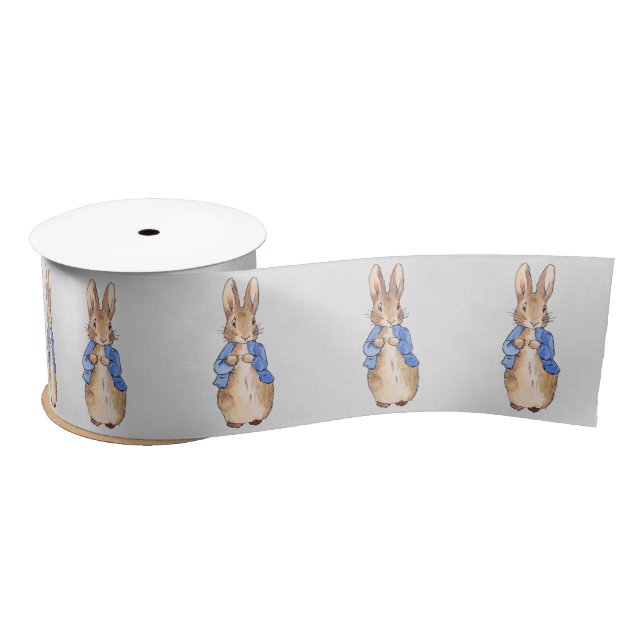 Peter Rabbit Grey Linen background  Satin Ribbon (Spool)