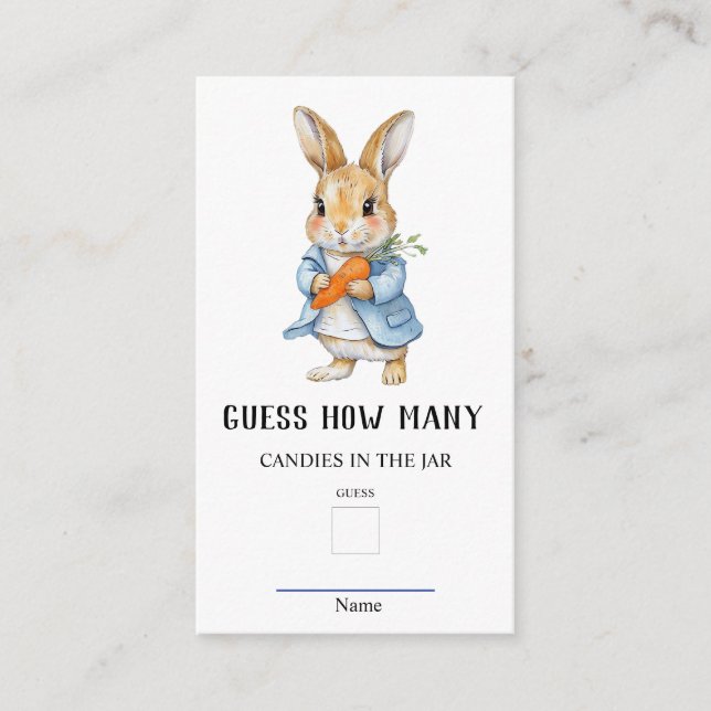 Peter Rabbit Guess How Many Baby Shower Game  Enclosure Card (Front)