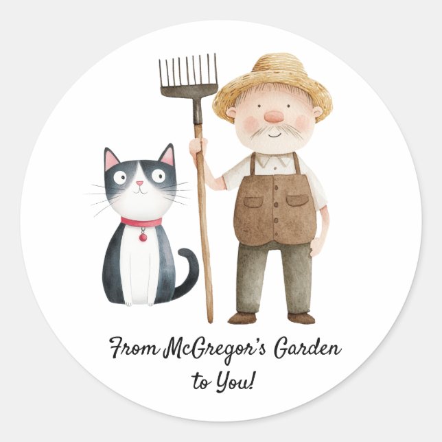 Peter Rabbit Mr. McGregor and Cat Baby Shower Clas Classic Round Sticker (Front)