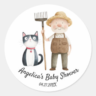 Peter Rabbit Mr. McGregor and Cat Baby Shower Classic Round Sticker