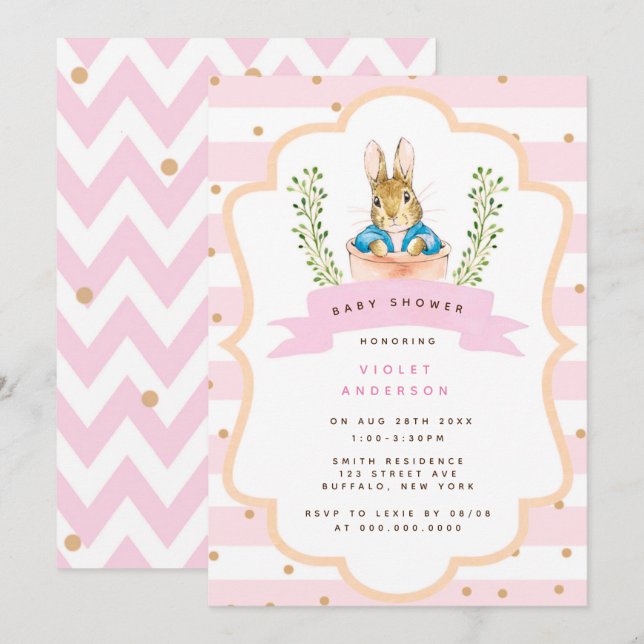 Peter Rabbit Pastel Pink Girl Baby Shower Invitation (Front/Back)