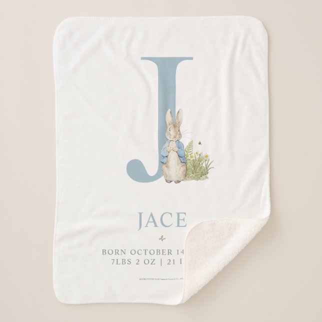 Peter Rabbit | Personalised Letter J Sherpa Blanket (Front)