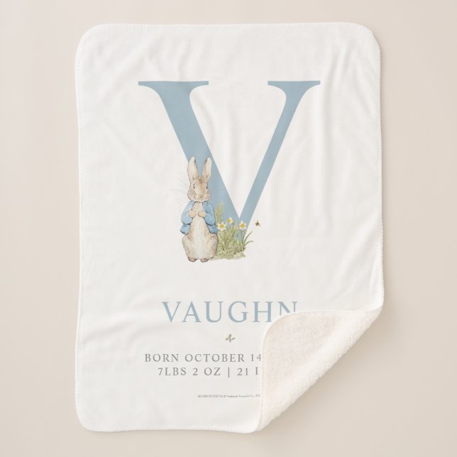 Peter Rabbit | Personalised Letter V Sherpa Blanket (Front)