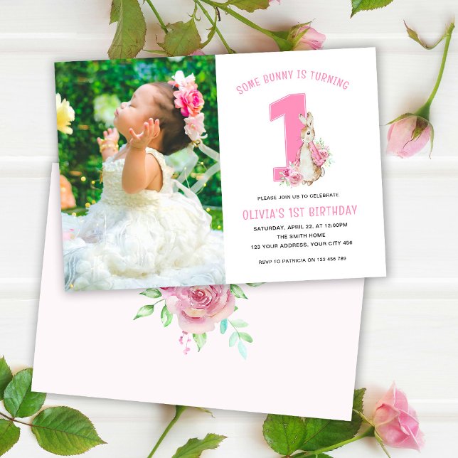 Peter Rabbit Photo | 1st Birthday Pink Invitation (Creator Uploaded)