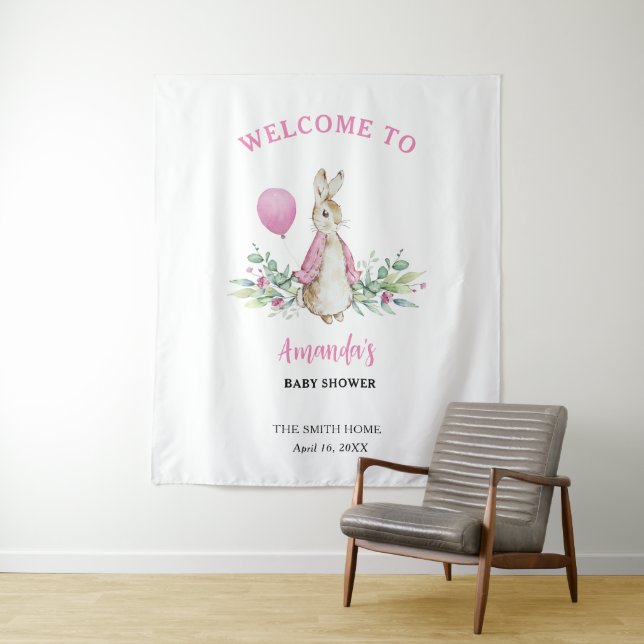 Peter Rabbit Pink Baby Shower Tapestry (In Situ)