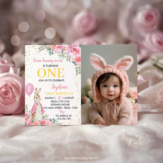Peter Rabbit Pink Birthday Photo Invitation (Creator Uploaded)