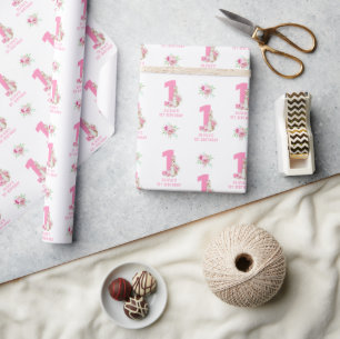 Peter Rabbit   Pink First Birthday Wrapping  Wrapping Paper