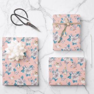 Peter Rabbit   Pink Floral Garden Pattern Wrapping Paper Sheet