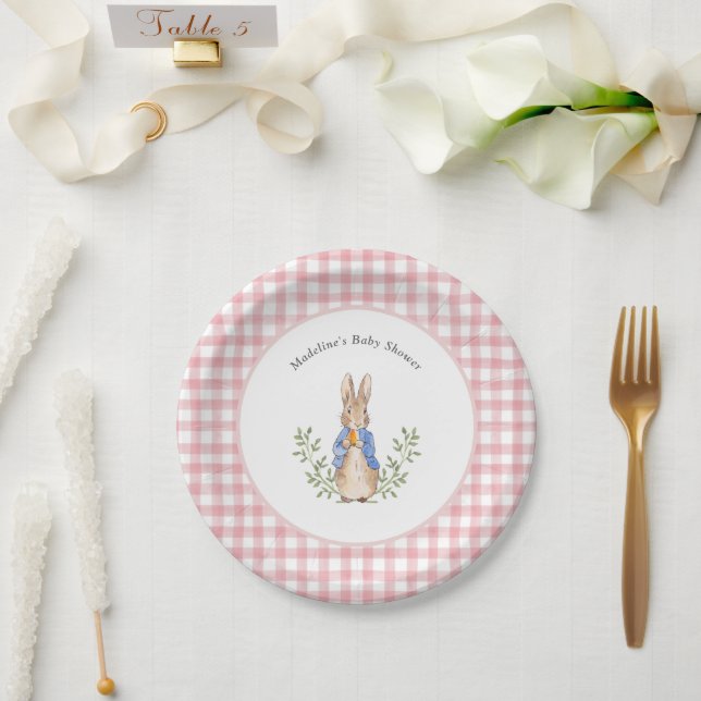 Peter Rabbit Pink Gingham Baby Shower Paper Plate (Wedding)