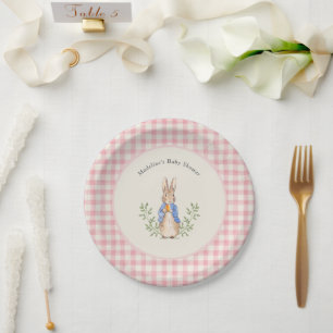 Peter Rabbit Pink Ivory Gingham Baby Shower Paper Plate