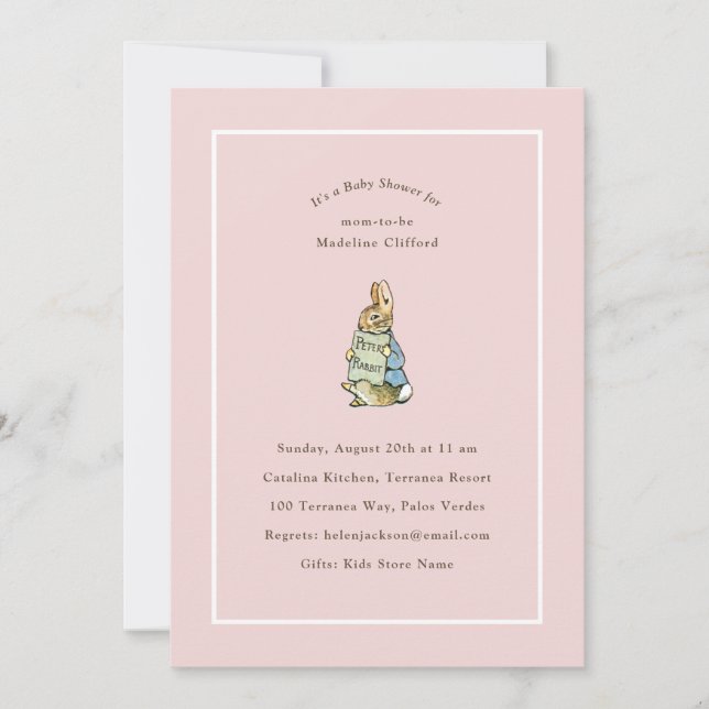 Peter Rabbit Pink Vintage Baby Shower Invitation (Front)