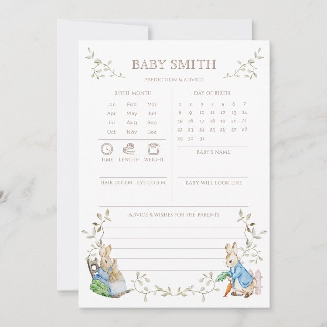 Peter Rabbit Prediction & Advice Baby Shower Game (Front)