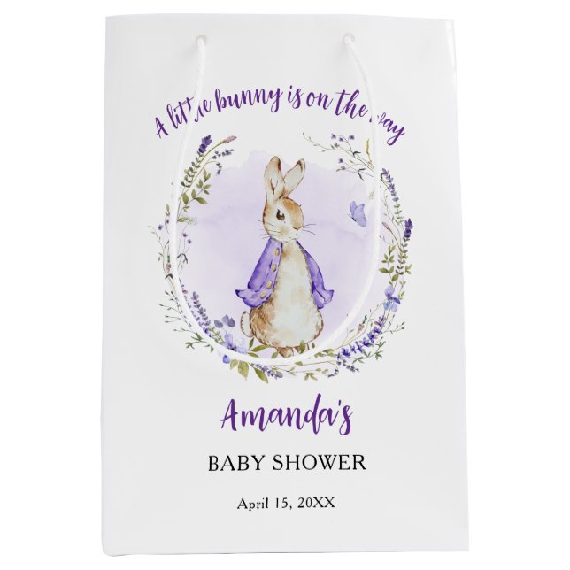 Peter Rabbit Purple Baby Shower Medium Gift Bag (Front)