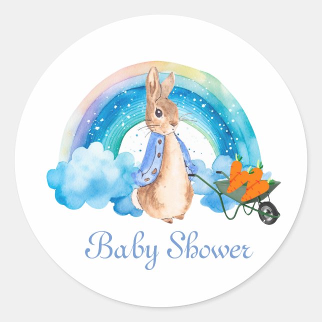 Peter Rabbit Rainbow Carrots Boy Baby Shower Classic Round Sticker (Front)