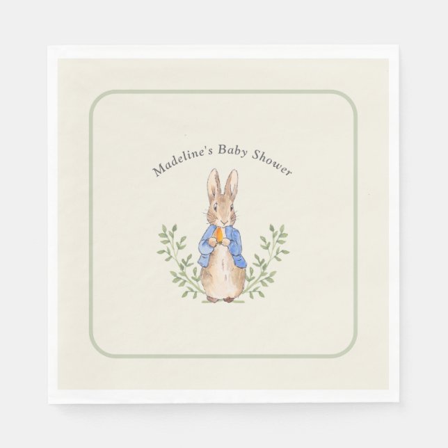 Peter Rabbit Sage Green Vintage Baby Shower Napkin (Front)