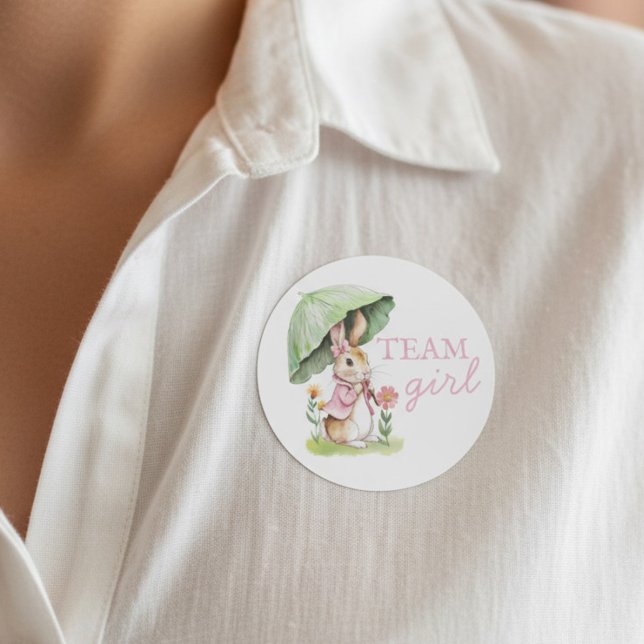 Peter Rabbit Team Girl Gender Reveal Classic Round Sticker (Team Girl Peter Rabbit storybook themed gender reveal voting guest labels.)