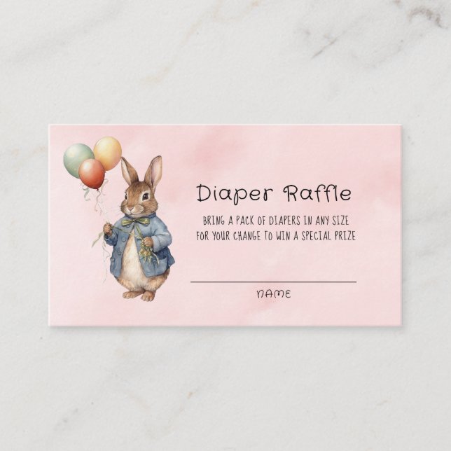 Peter Rabbit Watercolor Baby Girl Diaper Raffle Business Card (Front)
