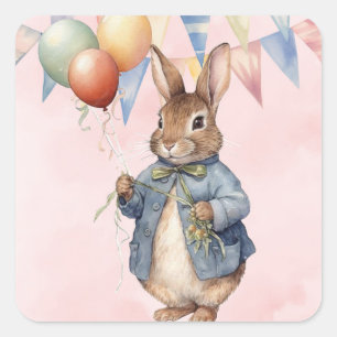 Peter Rabbit Watercolor Girl Baby Shower Square Sticker