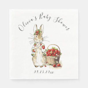 Peter Rabbit Watercolor Strawberry Baby Shower Napkin