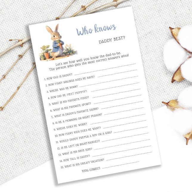 Peter Rabbit Who Knows Daddy Best Baby Shower Game (Creator Uploaded)