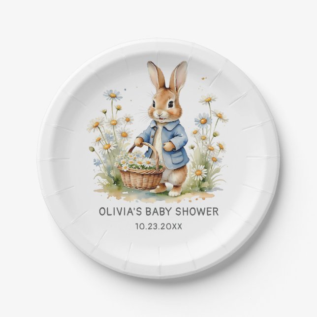 Peter Rabbit Wildflower Baby Shower Paper Plates (Front)