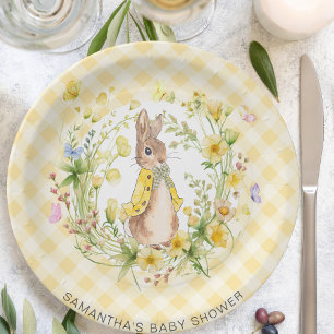Peter Rabbit Wildflower & Gingham Baby Shower Paper Plate