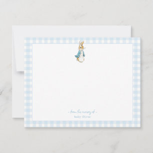 Peter Rabbit with blue Gingham Border Baby boy  Thank You Card