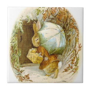 “Peter Rabbit with Winter Umbrella” by Beatrix Pot Ceramic Tile