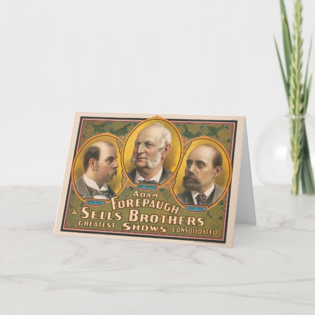 Peter Sells, Adam Forepaugh, And Lewis Sells Card (Front)