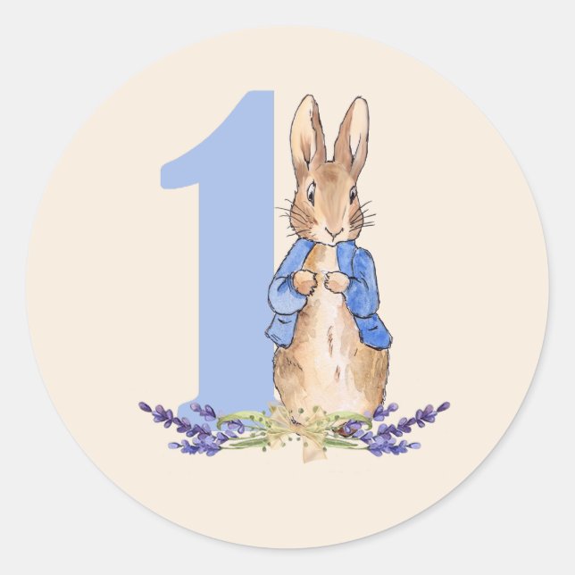 Peter the Rabbit 1st Birthday Blue Classic Round Sticker (Front)