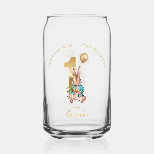 Peter the rabbit 1st birthday can glass (Front)