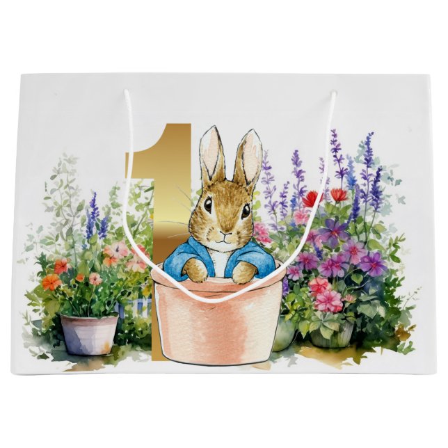 Peter the Rabbit 1st birthday Large Gift Bag (Front)