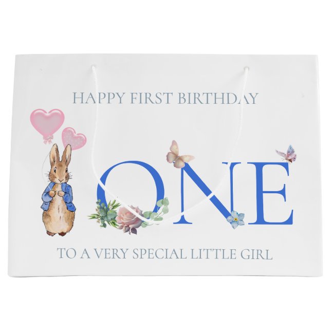 Peter the rabbit balloons 1st Birthday Large Gift Bag (Front)