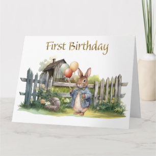 Peter the rabbit balloons First Birthday Card
