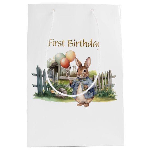 Peter the rabbit balloons First Birthday Medium Gift Bag (Front)