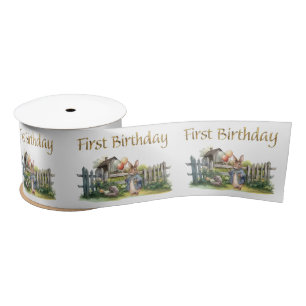 Peter the rabbit balloons First Birthday Satin Ribbon