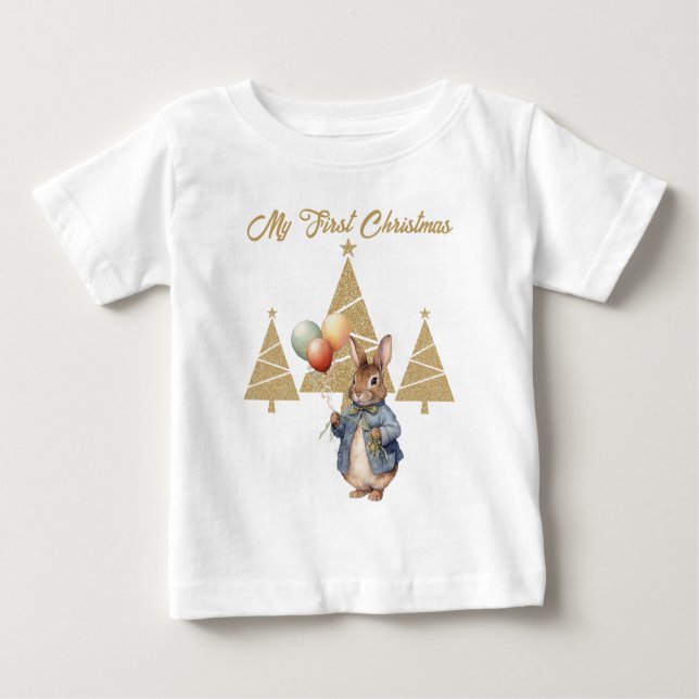 Peter the rabbit Balloons First Christmas tree  Baby T-Shirt (Front)