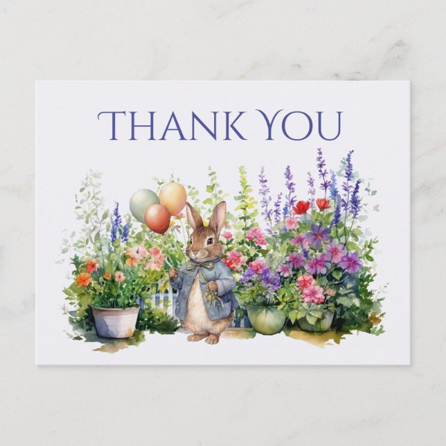 Peter the rabbit balloons garden Thank You Postcard (Front)