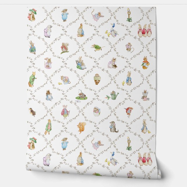 Peter the Rabbit Beatrix Trellis Floral Kids BIG Wallpaper (Unrolling)