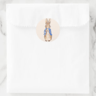 Peter the Rabbit Beige background   Classic Round Sticker