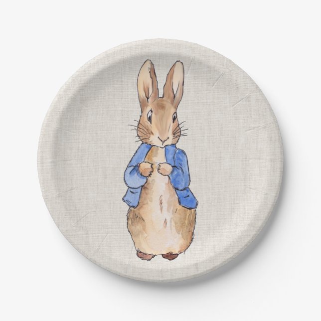 Peter the Rabbit Beige Linen Background Paper Plate (Front)